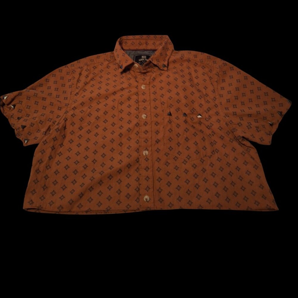 Upcycled Rust Monogram Print Crop Top Ss Button Up - image 1